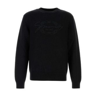 Givenchy Round-neck Knitwear, male, Black, Size: M Embroidered Logo Crewneck Sweater