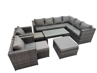 Fimous Garden Furniture Set with 2 Chairs 2 Small Stools Dark Grey Mixed