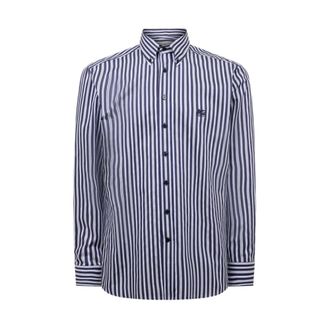 Etro Gestreepte Katoenen Overhemd - Heren - Casual Overhemden - Blauw - 4XL - Katoen - Overhemden