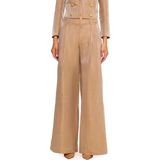 L'agence Allanah High Waist Wide Leg Trousers in Latte/gold at Nordstrom, Size 14