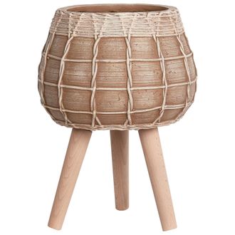 Beliani Beliani - Soporte Para Maceta Boho Alta Soporte De Madera Magnesio Marr&oacute;n Claro Darmera