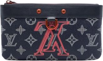 Louis Vuitton Pre-owned Monogram Canvas Pouch - Dames - Vintage Clutch - Blauw - ONE Size - Leer - Vintage