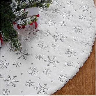 Trade Shop Trade Shop - Tappeto Gonna Copertura Base Albero Di Natale 80cm Peluche Fiocco Di Neve Silver