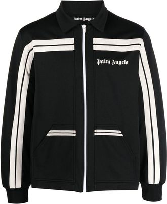 Palm Angels logo-print panelled zip-up jacket - men - Polyester - M - Black
