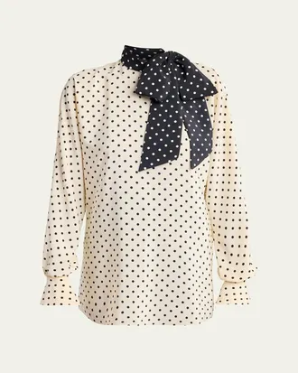 Valentino Garavani Polkda-Dot Silk Crepe De Chine Neck Scarf Top