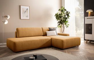 HOME AFFAIRE Ecksofa »TORGE, Schlafsofa Cord, Samtvelours u. Strukur fein, Couch in L-Form« Schlaffunktion und Bettkasten, Liegefläche: 210x125 cm, neues Design