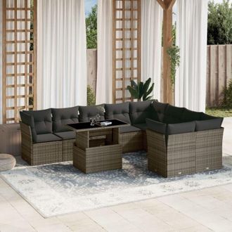 vidaXL Set De Sof&aacute;s De Jard&iacute;n 10 Pzas Con Cojines Rat&aacute;n Sint&eacute;tico Gris Vidaxl