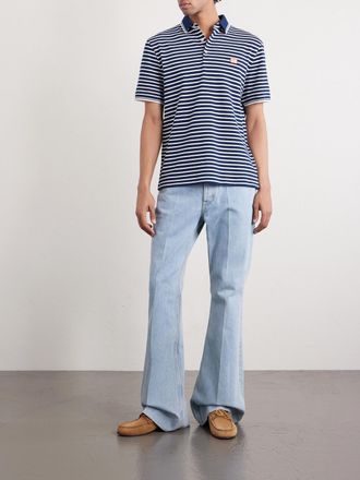 Valentino Garavani Logo-Appliqu&eacute;d Striped Cotton-Piqu&eacute; Polo Shirt