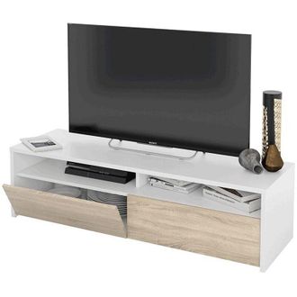 OEM Mueble De Tv Multimedia Con 2 Puertas Abatibles En Color Blanco Artik Y Roble Canadian 130 Cm