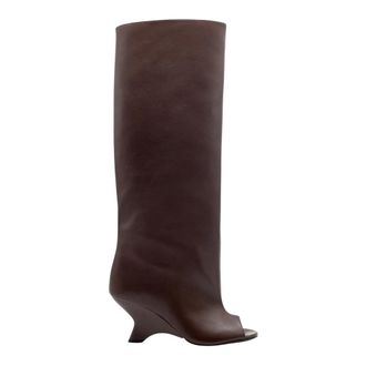 Gia Borghini Ninette Open-Toe Boot - Dames - Laarzen met Hak - Bruin - 39 EU - Leer - Schoenen
