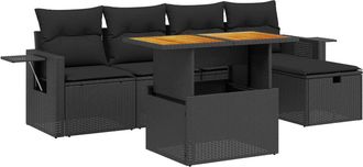 vidaXL Set De Sof&aacute;s De Jard&iacute;n 6 Piezas Y Cojines Rat&aacute;n Sint&eacute;tico Negro Vidaxl