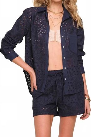 Heartloom Gia Button-Down Top Adn Shorts Set In Navy