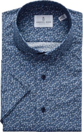 Emanuel Berg Modern Fit Floral Short Sleeve Stretch Poplin Sport Shirt in Dark Blue at Nordstrom Rack, Size Large/x-Large