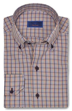 David Donahue Check Cotton Poplin Button-Down Shirt in Navy/Orange at Nordstrom, Size Xx-Large