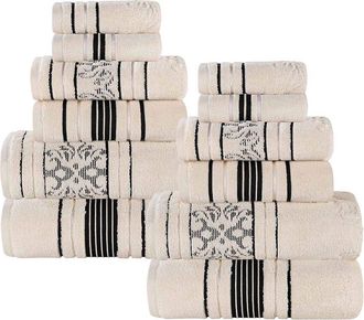 Superior Sadie Zero Twist Cotton Jacquard Floral Absorbent 12Pc Assorted Towel Set