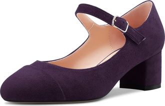 Castamere Women Chunky Block Mid Heel Round Cap Toe Mary Jane Pumps Court Shoe Wedding Office Casual 5 CM Heels Purple Suede A 7.5 UK