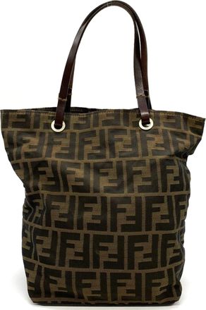 Fendi Zucca Brown Nylon Leather Tote Bag (Pre-Owned)