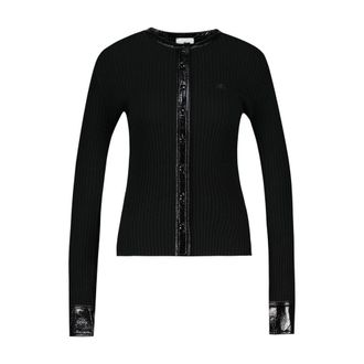 Courr&egrave;ges Womens Ribbed Wool With Contrasted Cuffs Cardigan Black