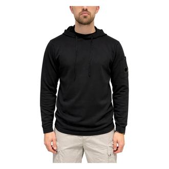 C.P. Company Hoodies, male, Black, Size: XL Cotton Sea Island Hooded Lens Sweater