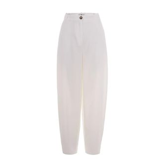 Elisabetta Franchi Wide Trousers, female, Beige, Size: 2XS Lightweight Cr&ecirc;pe Fabric Trousers