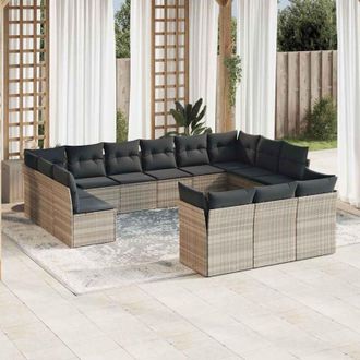 vidaXL Set Sof&aacute;s De Jard&iacute;n Con Cojines 13 Piezas Rat&aacute;n Sint&eacute;tico Gris Vidaxl