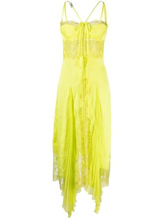 Versace sheer-lace asymmetric satin dress - women - Silk/Polyester - 44 - Yellow
