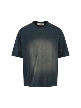 Golden Goose Worn-Finish Black Cotton T-Shirt with Ribbed Trims