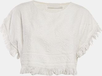 Zimmermann White Palm Tree Terry Cotton Fringed Crop Top M