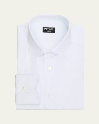 Ermenegildo Zegna Mens Micro-Check Trecapi Cotton Dress Shirt