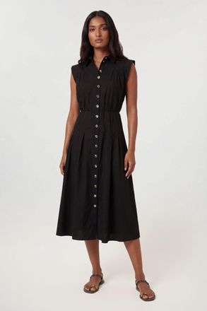 Karen Millen Womens Cotton Poplin Button Up Midi Dress - Black - Size 10 UK