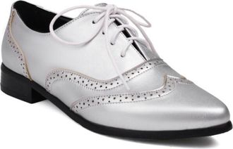 Generic Womens Oxford Brogues Lace Up Pointed Toe Low Block Heel Perforated Trim Smooth Upper Dress Shoes Comfortable for Fashion Party,Silver,4.5 UK