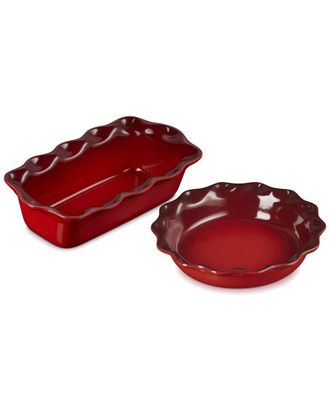 LE CREUSET 2Pc Heritage Fluted Pie Dish & Fluted Loaf Pan Set With $8 Credit