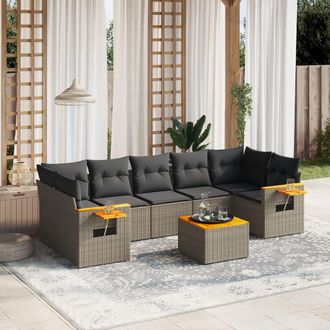 vidaXL Vidaxl - Set De Sof&aacute;s De Jard&iacute;n 8 Pzas Y Cojines Rat&aacute;n Sint&eacute;tico Gris