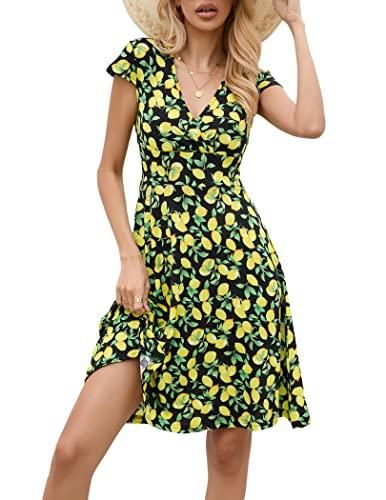 Robe D'été Femme En Coton-lin - Imprimé Fleuri, Manches Courtes, Coupe Ample Avec Poches - Idéale Pour La Plage Et Le Quotidien