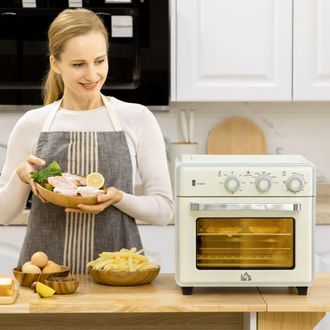 HOMCOM Toaster Oven 20L Convection Oven Warm Broil Toast Bake Air Fryer in Cream
