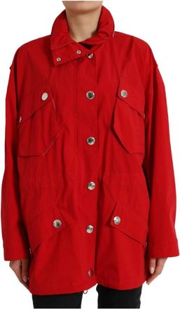 Dolce & Gabbana Snap Button Jacket - Dames - Regenjassen - Rood - S - Polyester - Jassen