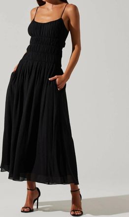 Astr Andrina Smocked Midi Dress In Black