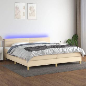 vidaXL Vidaxl - Cama Box Spring Con Colch&oacute;n Y Led Tela Crema 200x200 Cm