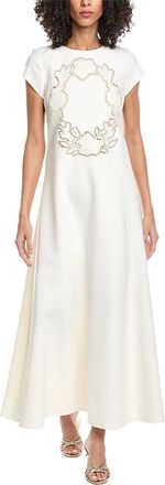 Oscar De La Renta Floral Cut Out Silk-Lined Wool-Blend Maxi Dress