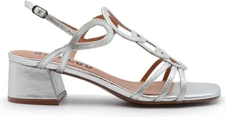 Bibi Lou Zilveren Geometrische Leren Sandalen - Dames - Sandalen met hakken - Grijs - 37 EU - Leer - Schoenen