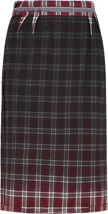 Maison Margiela Red And Grey Faded Check Wool Skirt