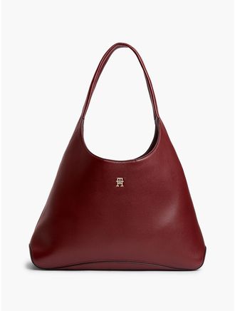 Tommy Hilfiger Womens Monogram Slouchy Shoulder Bag - Oxblood
