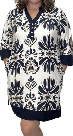 She + Sky Printed Shift Dress In White