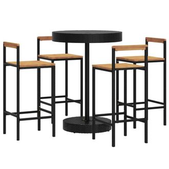 Berkfield Home Beautiful 5 Piece Garden Bar Set Black Poly Rattan&Solid Wood Acacia