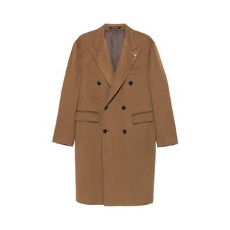 Tagliatore Double-Breasted Coats, male, Brown, Size: M C-Ld10B Double-Breasted Coat