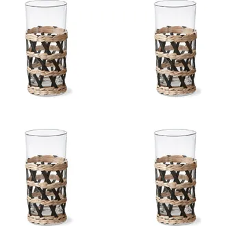 Tag Island Collection Clear High Ball Glasses with Cattail Sleeves in Black at Nordstrom