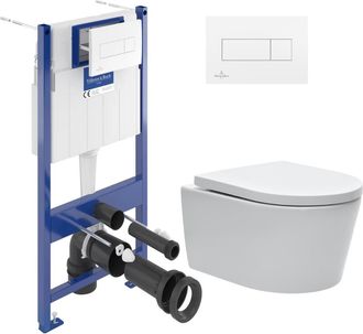 Villeroy & Boch Villeroy&boch - Pack Wc Con Bastidor + Inodoro Sat Sin Brida Y Fijaciones Invisibles + Placa Blanca