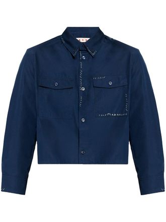 Marni logo-embroidered shirt - women - Cotton - 40 - Blue