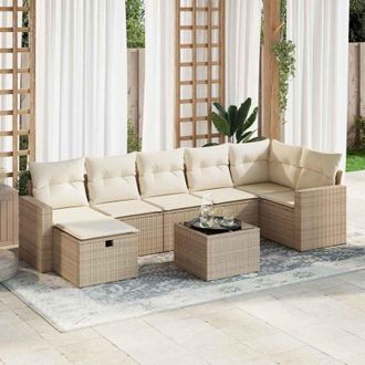 vidaXL Set De Sof&aacute;s De Jard&iacute;n Y Cojines 8 Piezas Rat&aacute;n Sint&eacute;tico Beige Vidaxl
