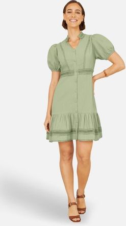 Yumi Cotton Lace Trim Skater Shirt Dress in Mint Green at Nordstrom, Size 10
